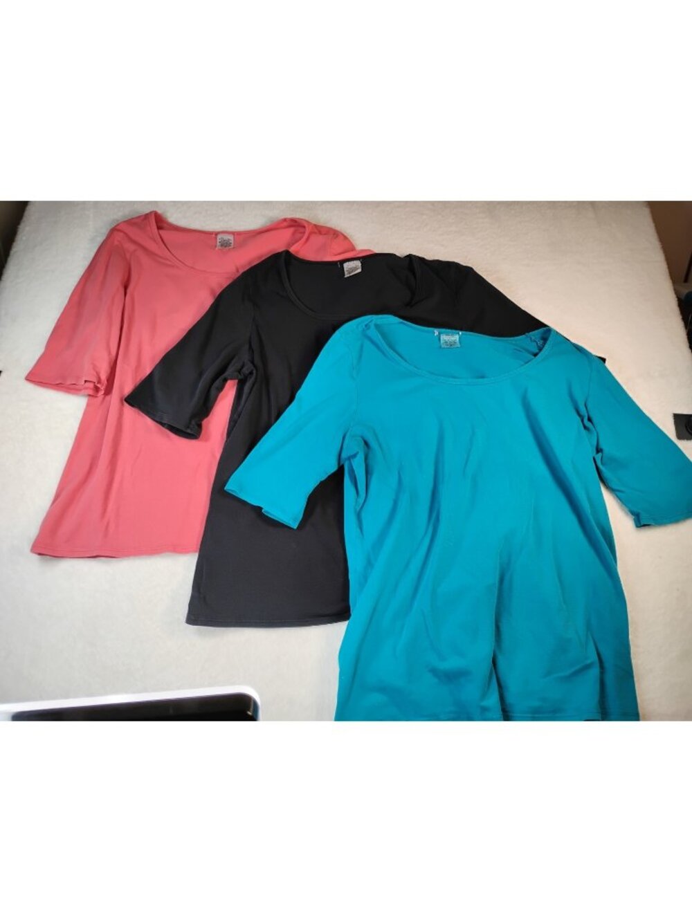 Lot Of 3 Kika Paprika Organic Cotton Tees 3/4 Sleeve Stretch XL Black Aqua Coral